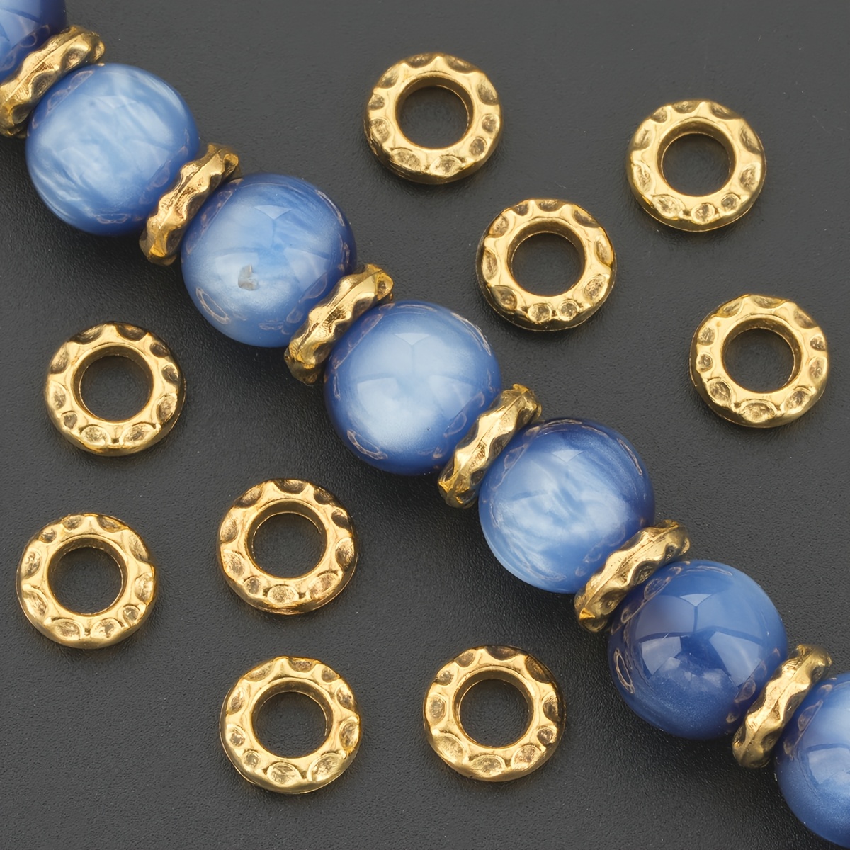 55pcs Antique Golden Round Hammered Spacer Beads
